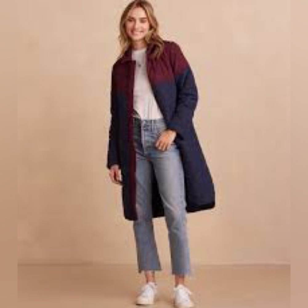 SUMMERSALT- long colorblock puffer coat black cherry